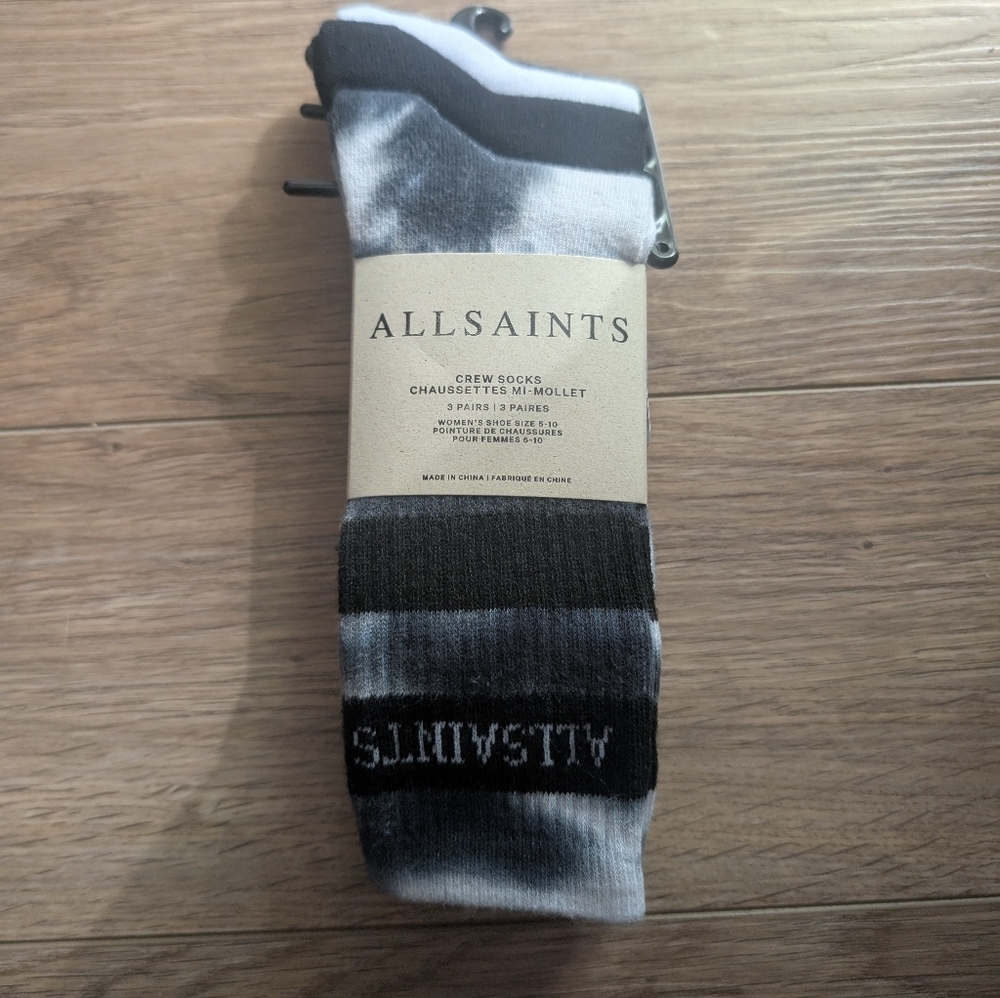 ALLSAINTS | 3-pack Logo Crew Socks (White/Black/Tie-dye)